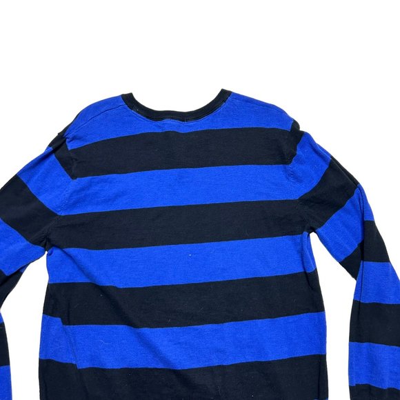 American Eagle Sweater Mens Large V Neck Colorblock Blue Black Long Sleeve - Picture 4 of 8